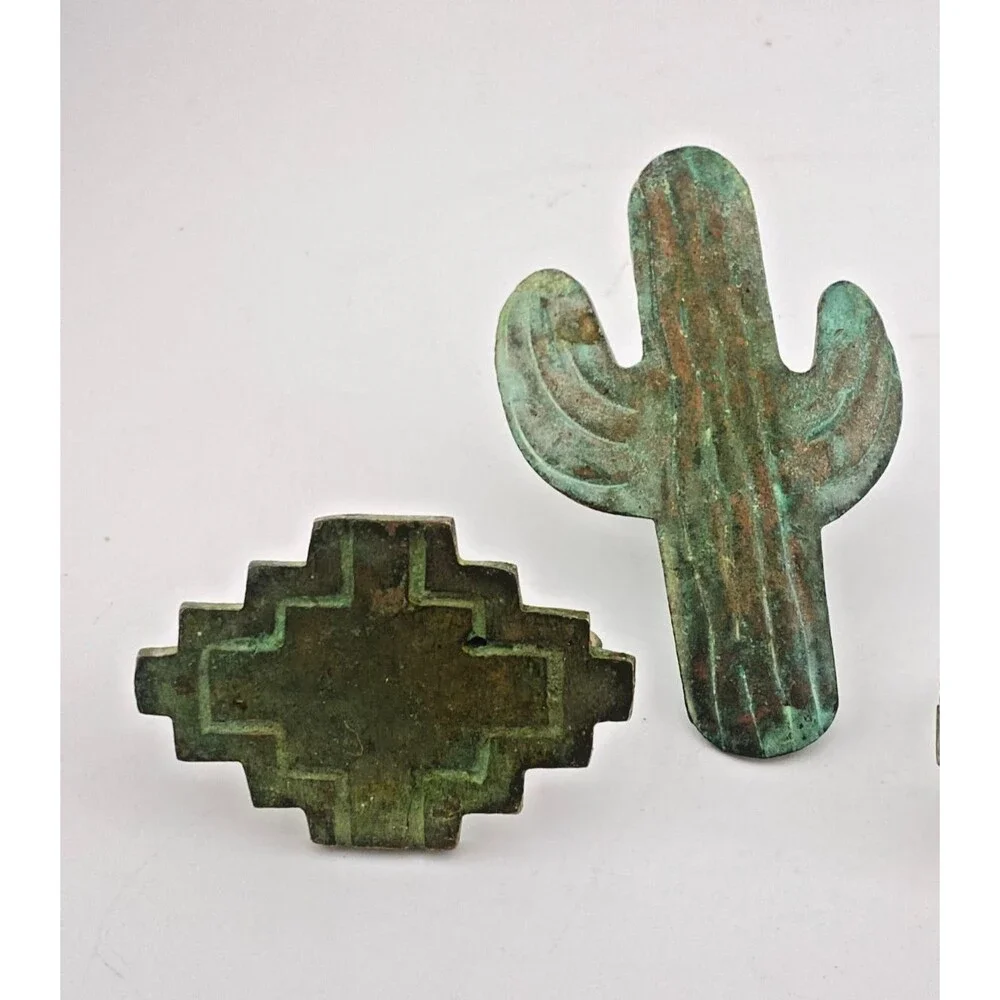 4pc Southwestern Design Vintage Napkin Rings Aged Copper Geometric Cactus Aztec